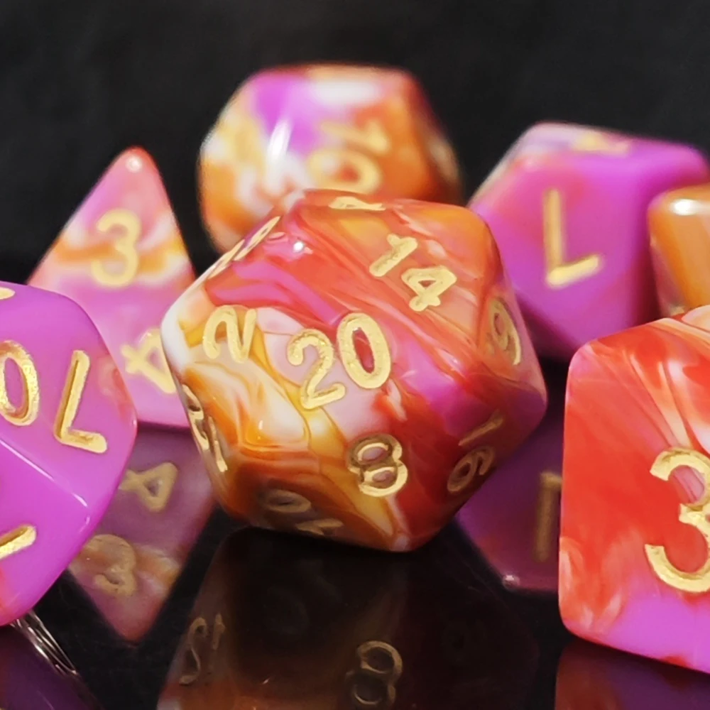 Elegant Two-Tone Blue Swirl Polyhedral Dice Set with Deep Blue Ink