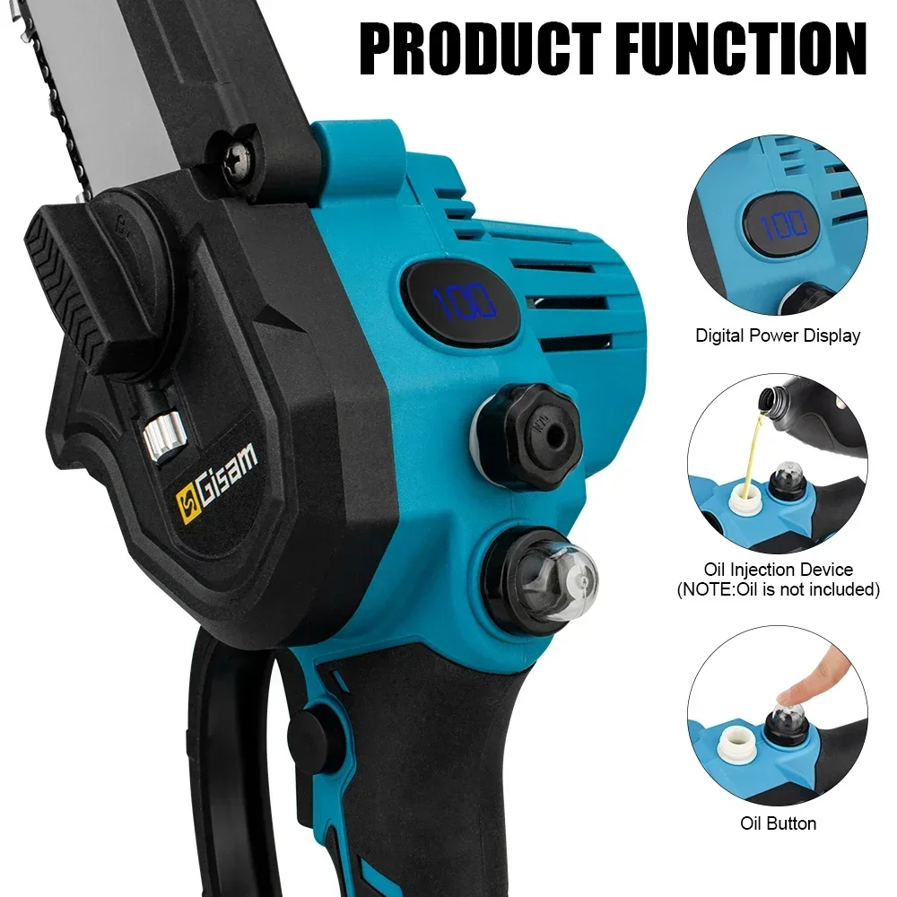8 Inch Brushless Electric Saw Automatic Oiler Digital Display Garden Wood Logging Chainsaw for Makita 18V Battery Power Tools 4
