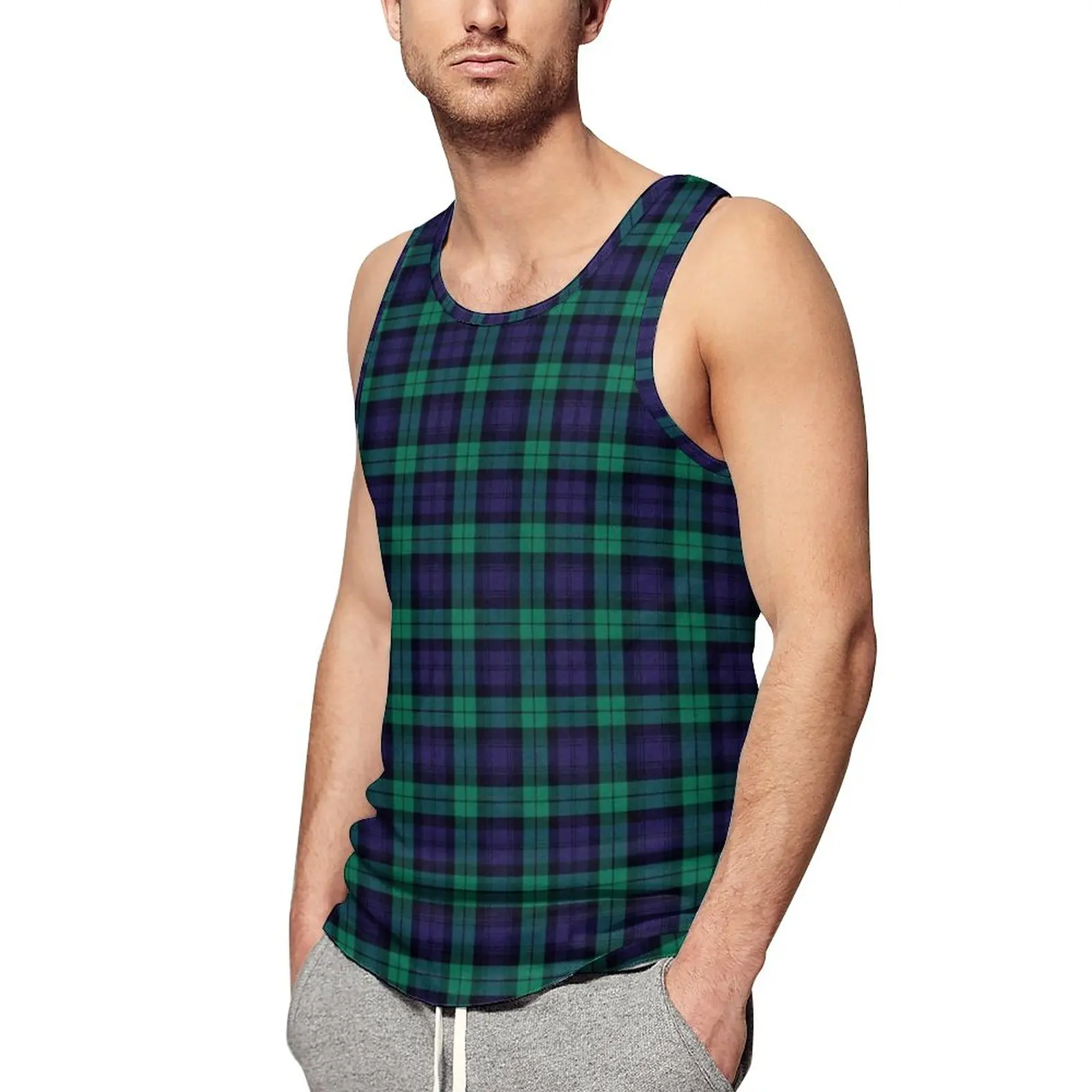 Blue And White Checkerboard Tank Top Men Racing Flag