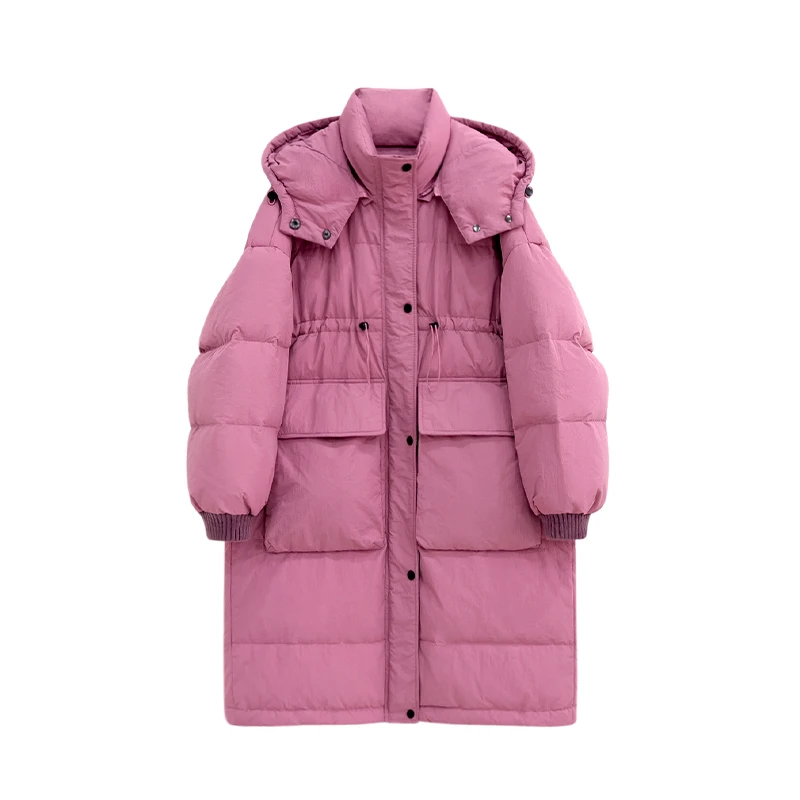 

Down Jacket Women Long Waterproof Winter New Loose Basic Korean Loose Hooded Thickened White Duck Down Coat for Woman A49