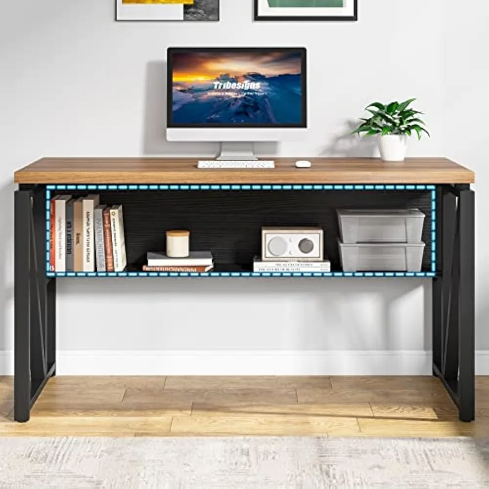 Desk with Drawer, 55" Long Computer Desk with Storage Rack and Mobile Document Cabinet, Home Office Furniture Set Executive Desk 6