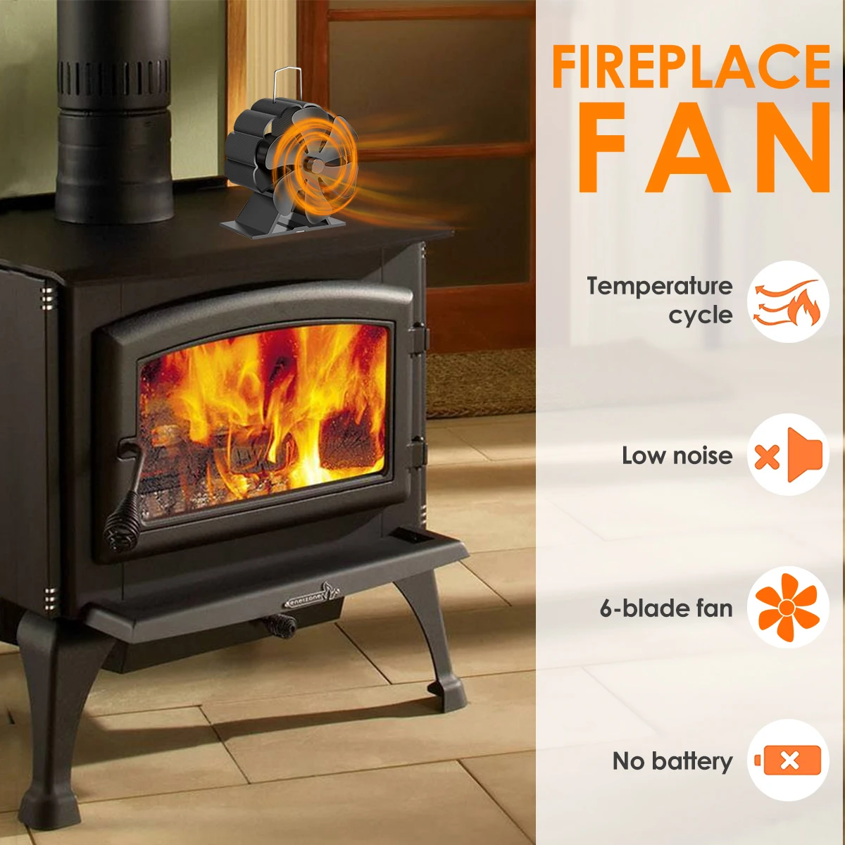 Wood Stove Fan 6 Blades Silent Fireplace Fan Non-Electric Automatic Work  Heat Powered Fan Heat Circulation Fan for Gas Pellet - AliExpress