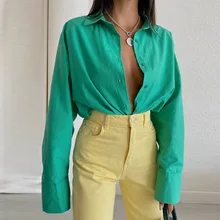

Women Shirt Elegant Satin Long Sleeve Blouses 2022 Vintage Blue Green Silk Shirt Women Casual Loose Button Up Female Shirts Tops