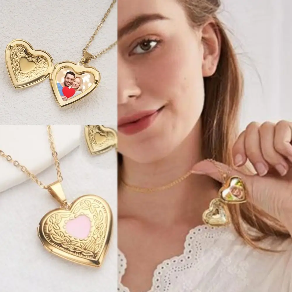 

Openable Photo Picture Locket Necklace New DIY Necklace Valentine's Day Friendship Necklace Floral Heart Necklace