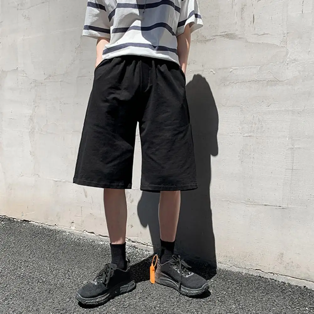 

Мужские повседневные шорты, мужские дышащие однотонные спортивные шорты с завязкой на талии для тренажерного зала, тренировок, бега, свободного кроя, до колена