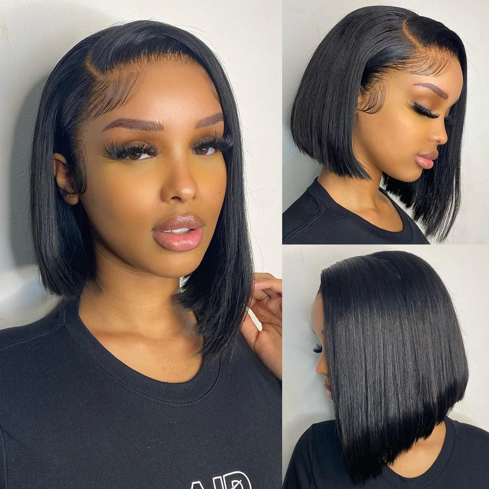 200 Density Short Bob Wig Straight Human Hair Wigs For Black Women Preplucked Natural Colored 13x4 HD Lace Front Wigs Remy Hair