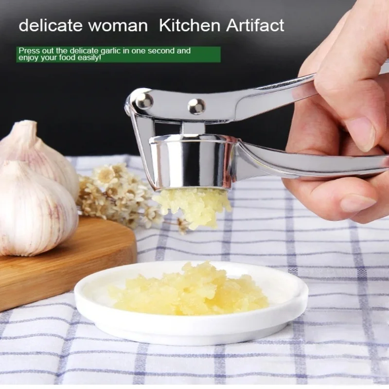 Garlic Masher 1pc Silvery Stainless Steel Kitchen Vegetable Cooking Extruder Manual Ginger Grinder Tool
