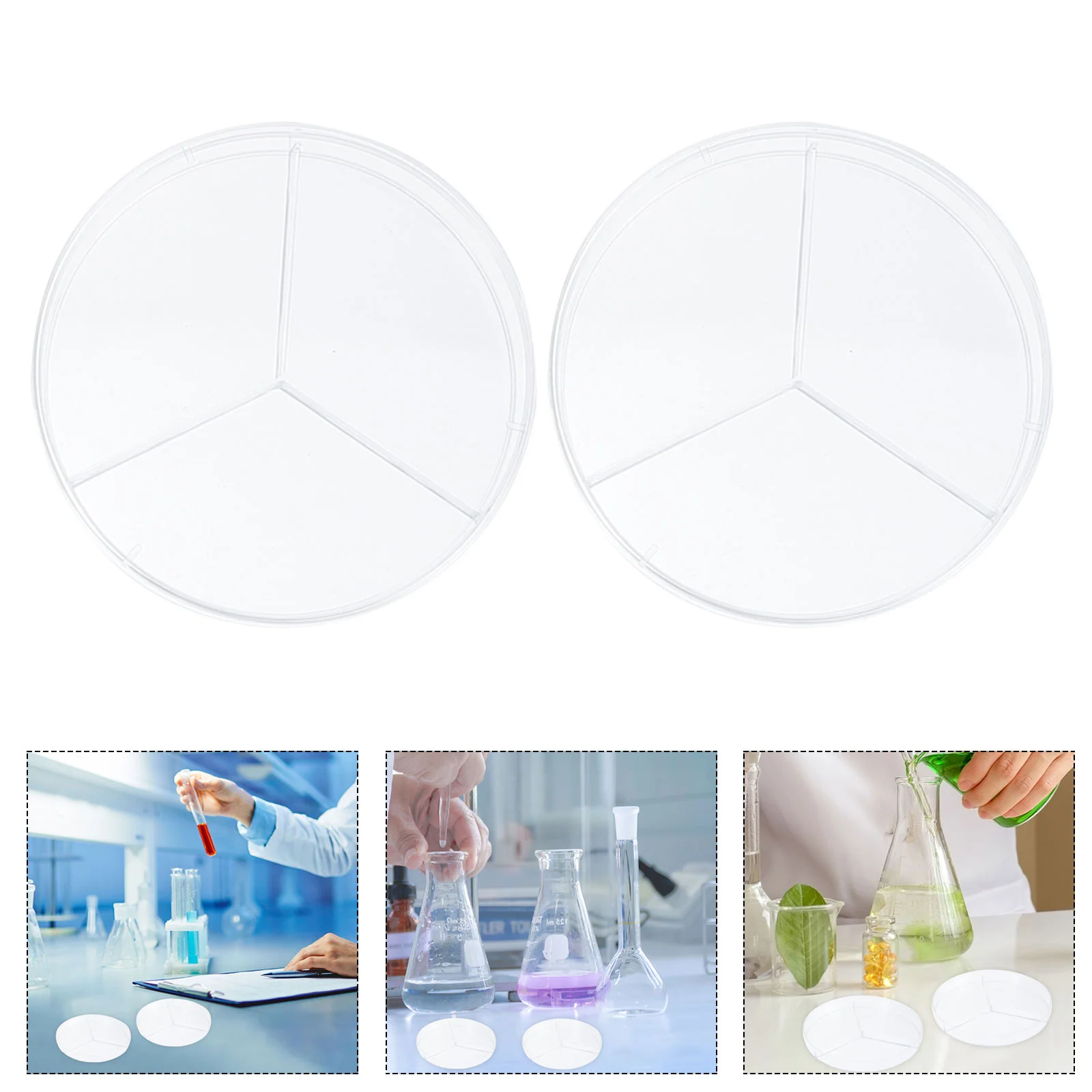 

10pcs Plastic Three Compartments Petri Dish Clear Petri Dishes Culture Petri Dishes