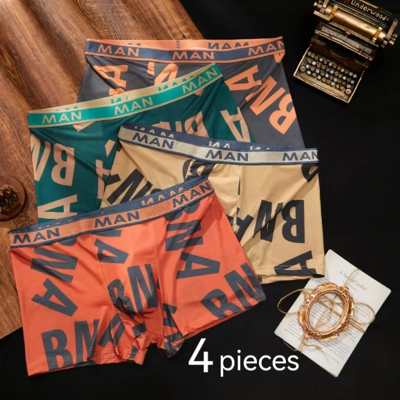 Boxer shorts 4 Pieces Men Underpants 4 Colors Mixing Sexy Soft Ice Silky Fashion Sports Casual L XL XXL