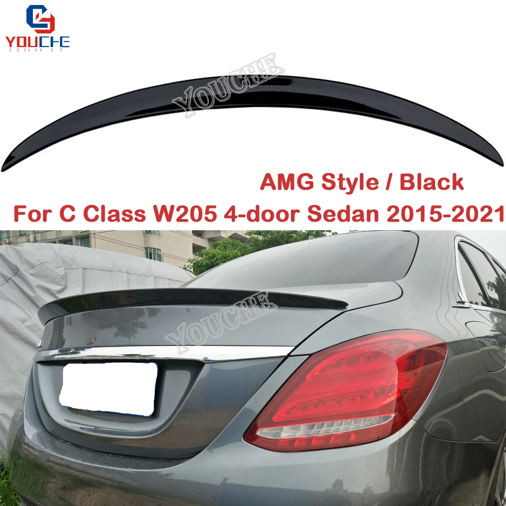 

For Mercedes W205 AMG Style Spoiler 4-Door Sedan C180 C200 C300 2015 - 2021 ABS Plastic Car Rear Wing Trunk Lip Boot