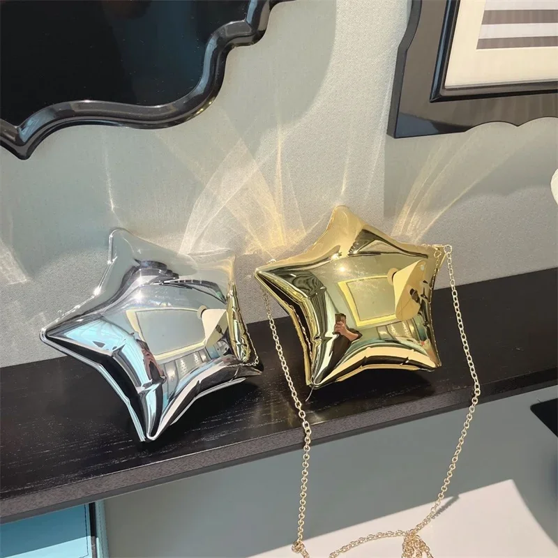 Glossy Shiny Pentagram Women's Bag Mini Bag Acrylic Coin Key Lipstick Banquet Crossbody Fashion Shiny Gold Silver Shoulder Bag