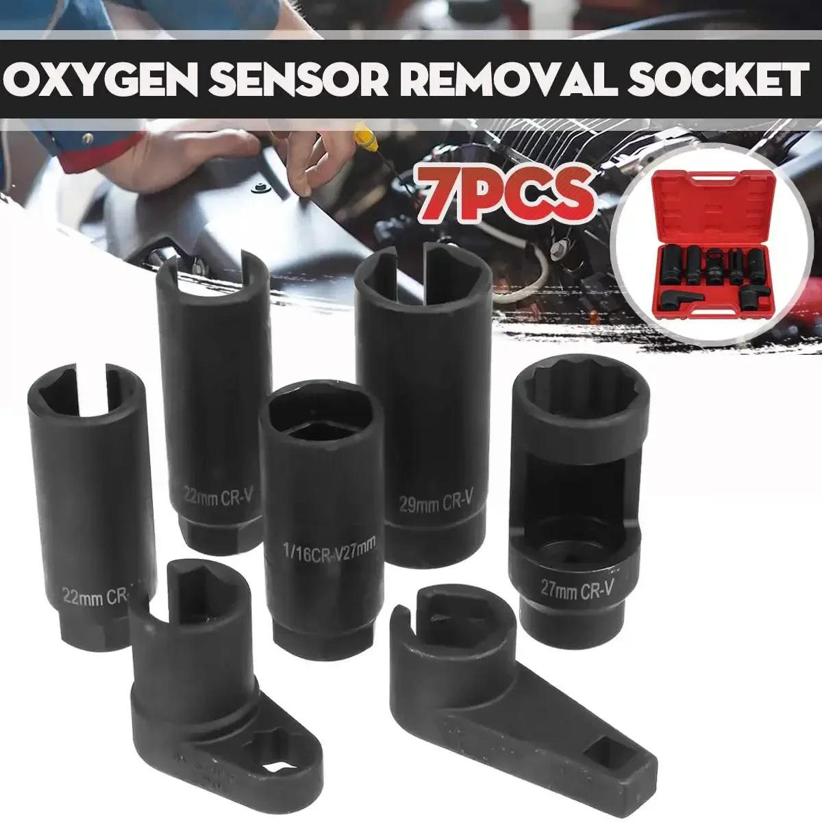 Llave de tubo Universal para extracción de O2, herramienta de 6 puntos con Sensor Lambda de oxígeno, instalador, caja de 7 piezas