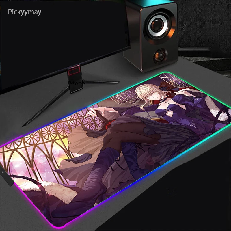 

Fate Grand Orde RGB Gaming Mouse Pad Mousepad Anime Girl Table Carpet LED Baclight Large Mouse Mat Gamer Deskmat Pc Accessories