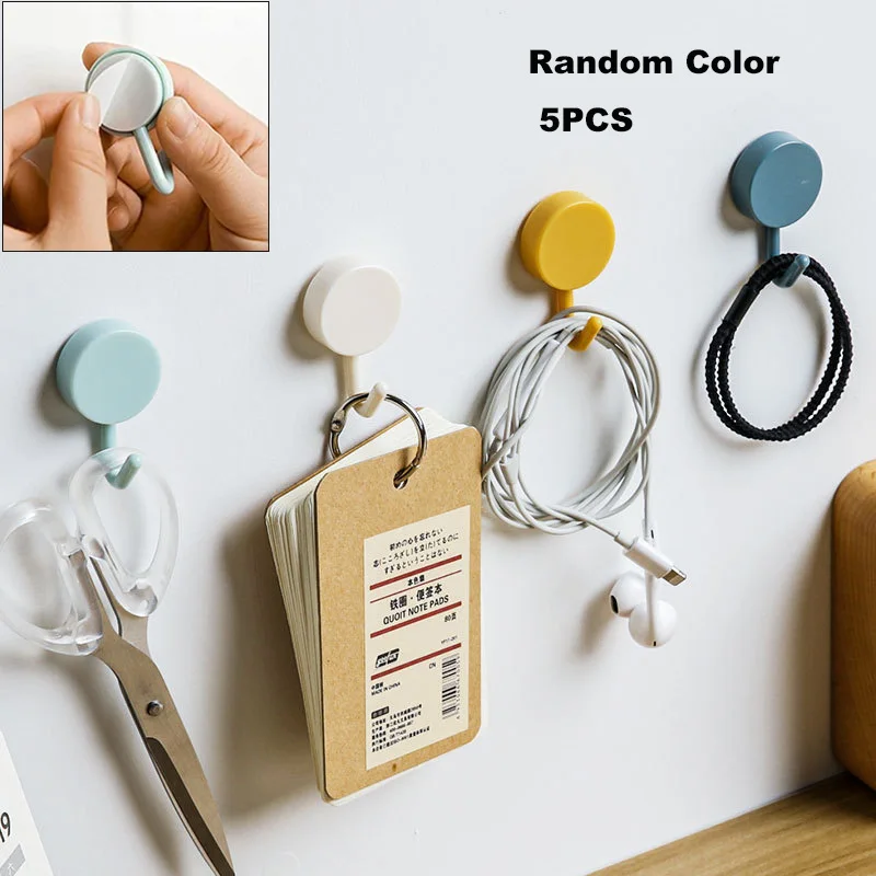 5Pcs Self Adhesive Wall Hook Multifunctional Kitchen Bathroom Hook Non-marking Door Kitchen Hook Household Wall Hanging Hook 2 pcs cartoon socket plug hook strong adhesive wall mounted kitchen power cord storage self adhesive hook