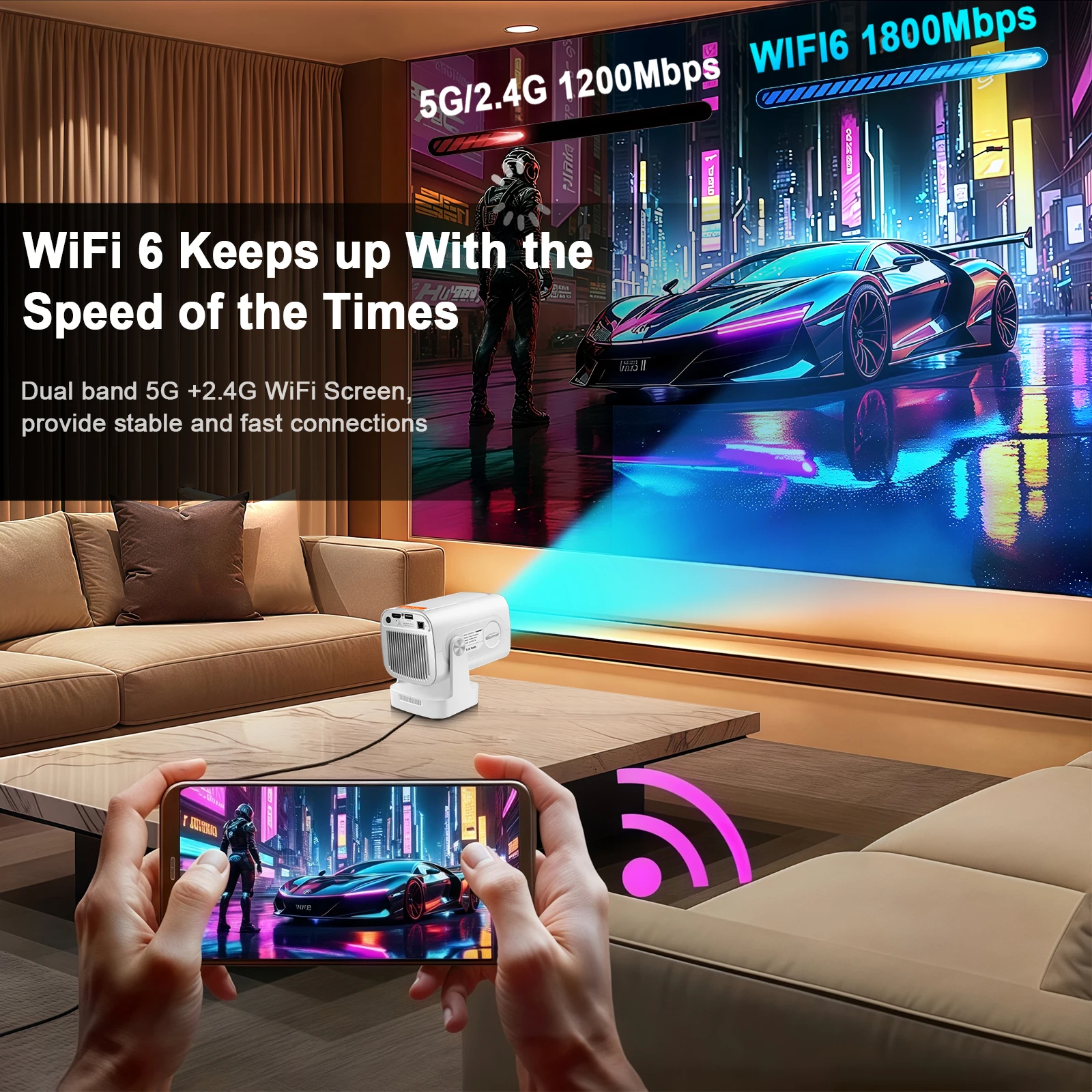 HY260 Pro Projector 330 Ansi Supperted 4K Android 11 Wifi6 BT5.4 Auto Focus Voic