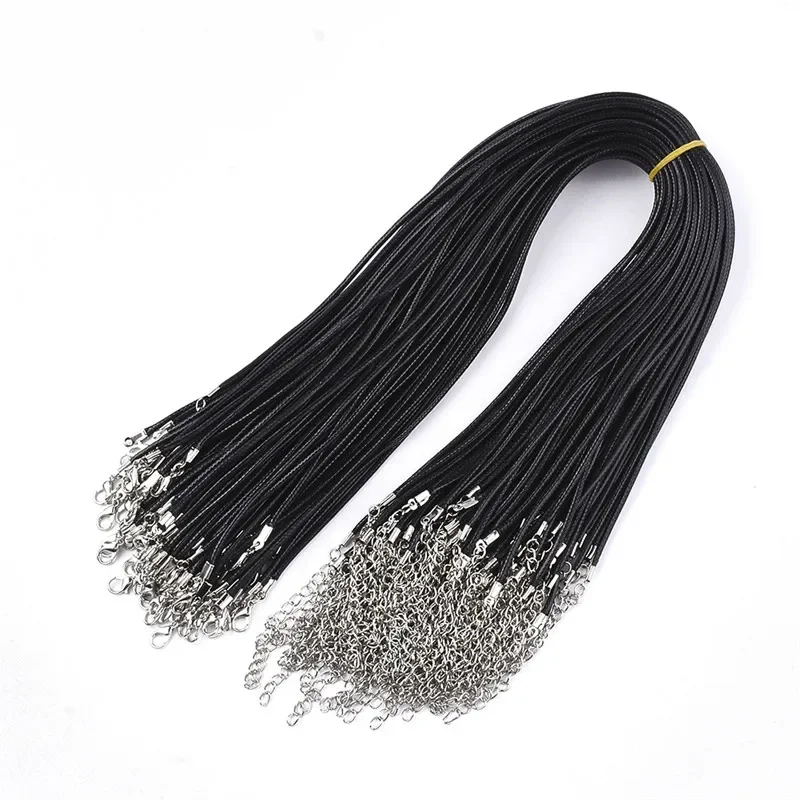 100pcs 2mm Adjustable Braided Rope Necklace Pendant Charm Finding Waxed Cord Iron Lobster Clasp for Jewelry Making DIY 17.8