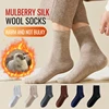MiiOW Merino Wool Socks Men Winter Thicken Heated Mulberry Silk Sock Cold Resistant Cashmere Snow Brown Warm Towel Business Sock