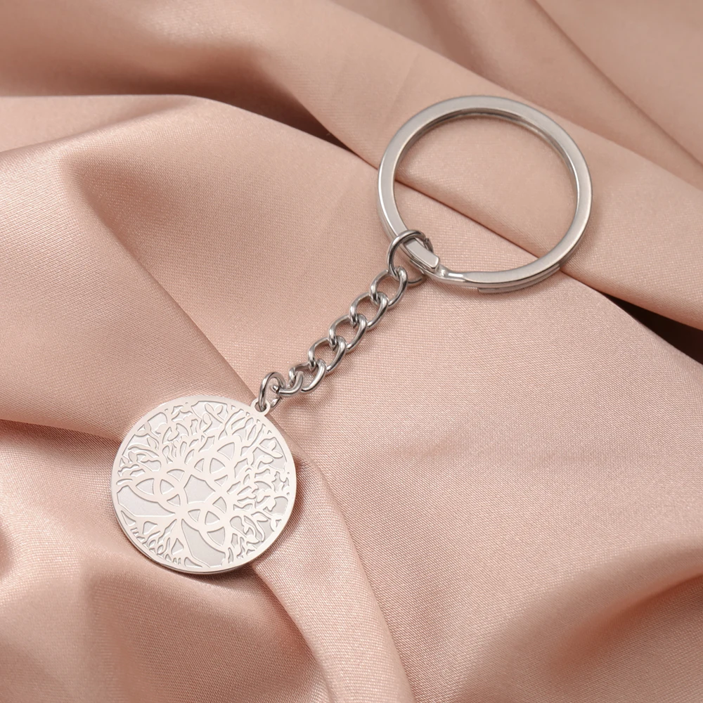 Dawapara Mondphase Baum des Lebens Anhänger Schlüsselanhänger Sonne Mond Irischer Triquetra Anhänger Edelstahl Religiöser Schlüsselanhänger Schmuck – Detail 12