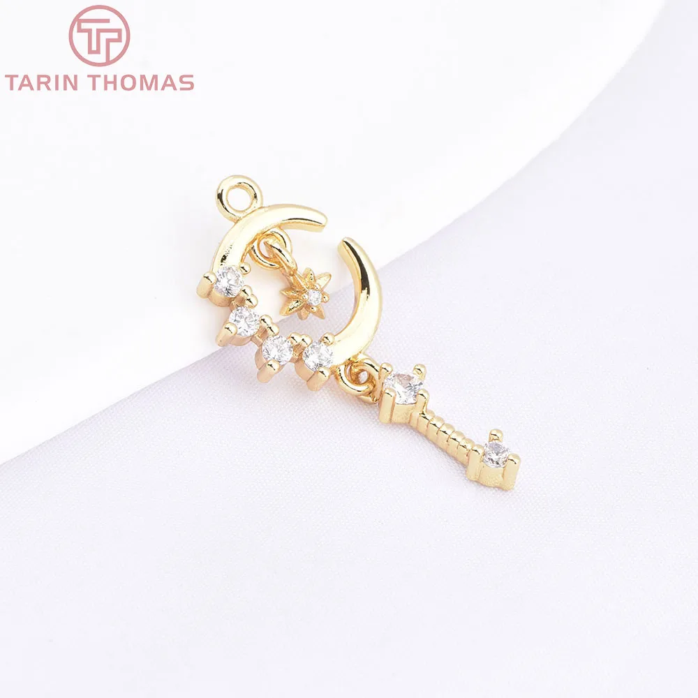 (10836) 6PCS 18K 골드 컬러 황동 지르콘 달 별 모양의 긴 태슬 펜던트 Hith Quality Diy 쥬얼리 제작 액세서리