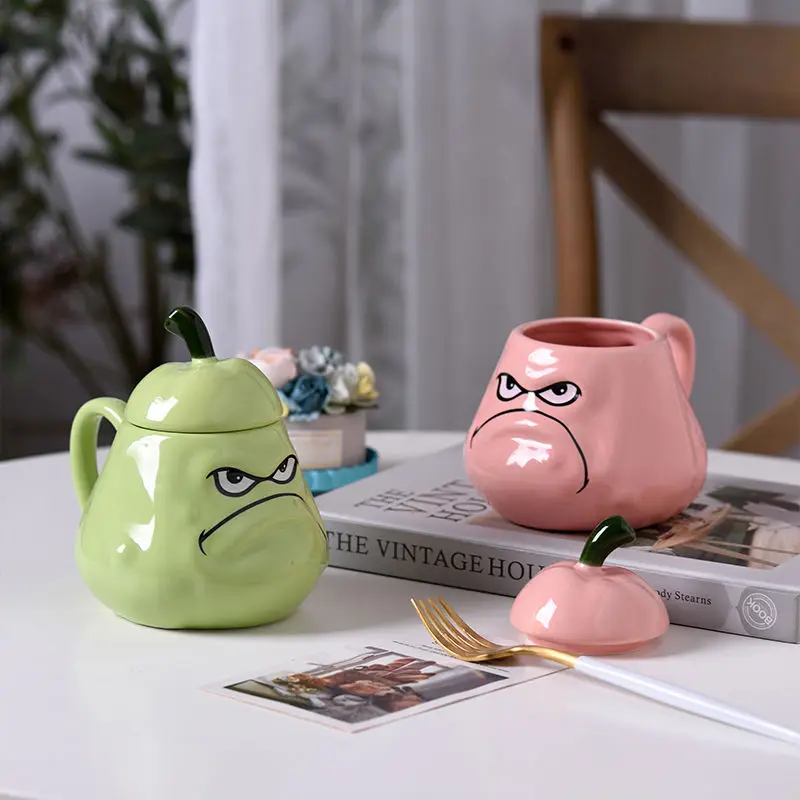 

Creative Cute Dwarf Melon Ceramic Cup Personalized Mysterious Tea Coffee Mug with Lid Spoon Birthday Christmas Gift