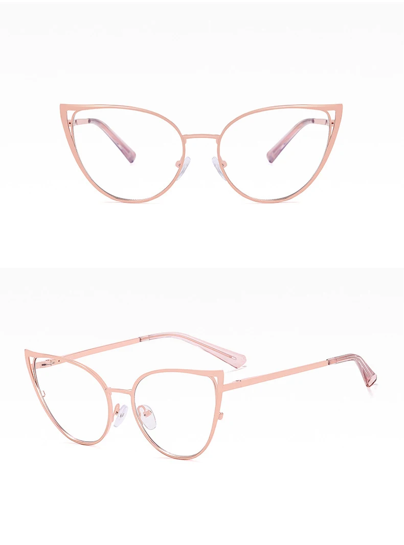 56987 Mode Metall Cat Eye Brillengestell Frauen Trend Aushöhlen Anti Blaues Licht Computer Brille Federscharnier Klare Brillen – Detail 26