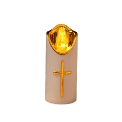 Reusable Christian Cross Decorative Waterproof Battery - Operated Flame Candles (White)