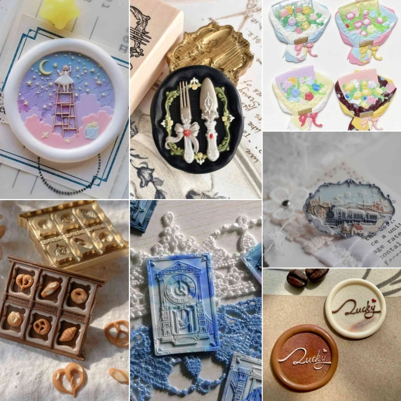 Fire Seal Head Stamp Fine Carving Lucky Starpick Snail Bread Cabinet Cotton Lamb Copperhead Hand-Stamped Envelope Diy Toy Gift