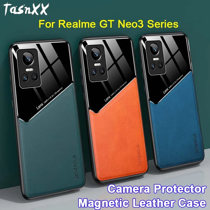 Magnetic Leather Glass Phone Case For Realme Gt Neo3 2 Gt2 Pro Master Ultra Thin Soft Back Camera Protector Film Cover Shell