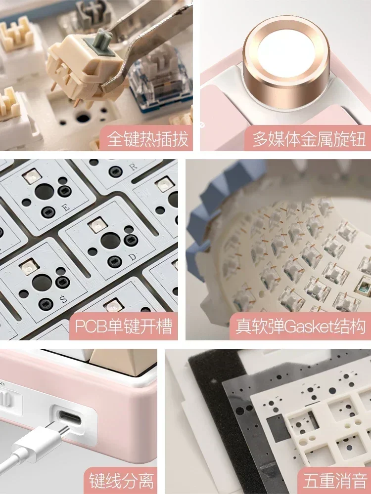 RGB 백라이트 키캡 PBT 기계식 키보드, 3 가지 모드, 2.4G 블루투스, 66 키, 핫 스왑 게이머 키보드 선물, RK R65