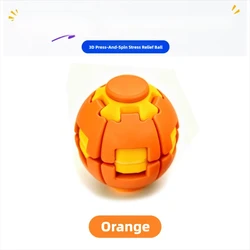 Rotatable 3D Printed Push Pop Spinner Sphere - Stress Relief Sensory Desk Toy (Orange)