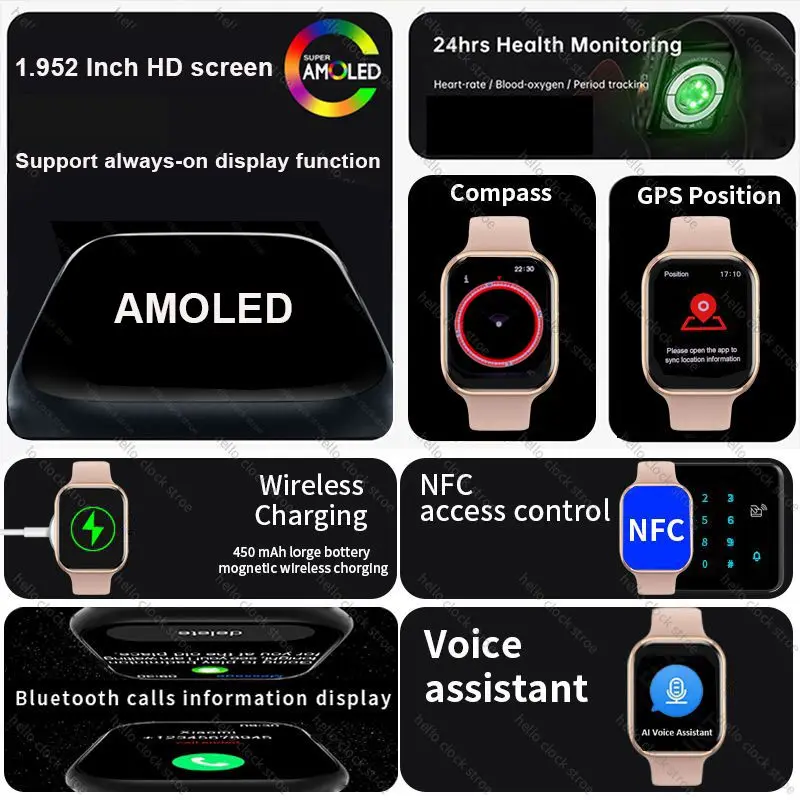 Hello 3 Pro Plus 스마트 워치 시리즈 9, 45mm AMOLED 4G ROM, NFC 나침반 시계, 블루투스 통화 스마트워치, 2024, 남녀공용, 애플, 신제품