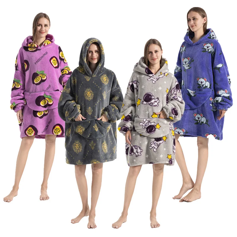 

Long Sleeve Big Pocket Homewear Lazy TV Giant Blanket Oversized Outdoor Thermal Pajamas Sleepwear Nightgown Sweatshirt Winter