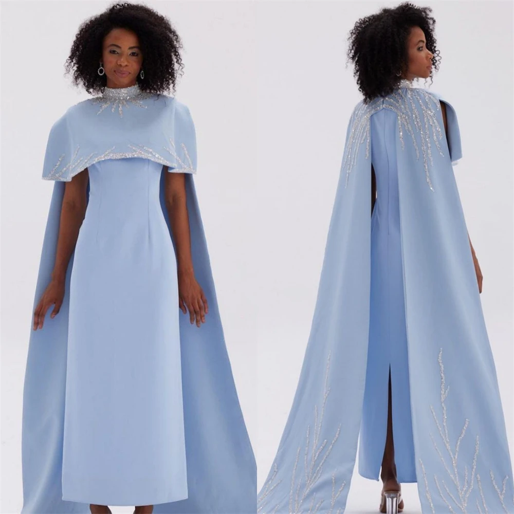 

Fashion High Collar Sheath Celebrity Sequin Skirts Satin Occasion Evening Gown prom dress for black girls