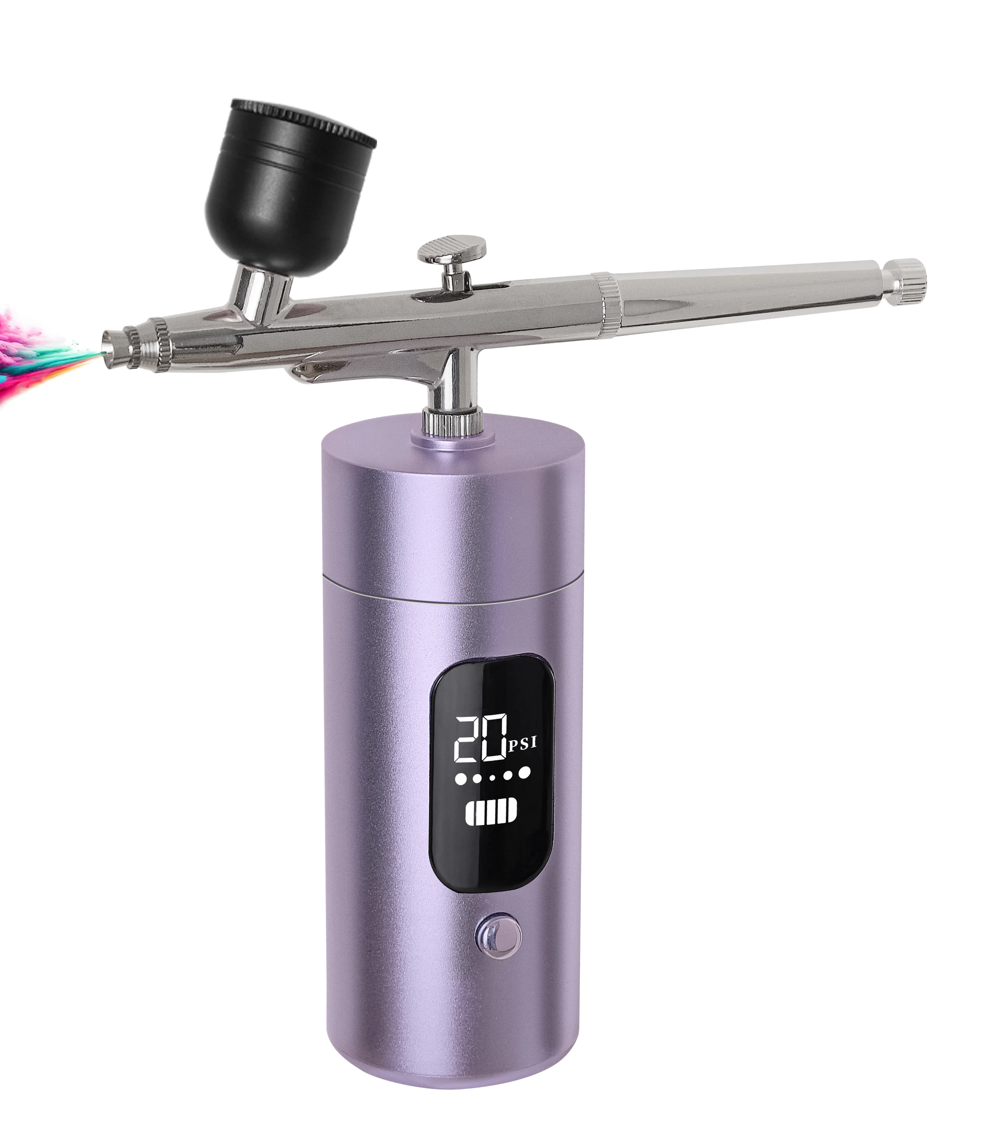 Purple Airbrush with Display and Three-Speed Adjustment for Versatile Applications