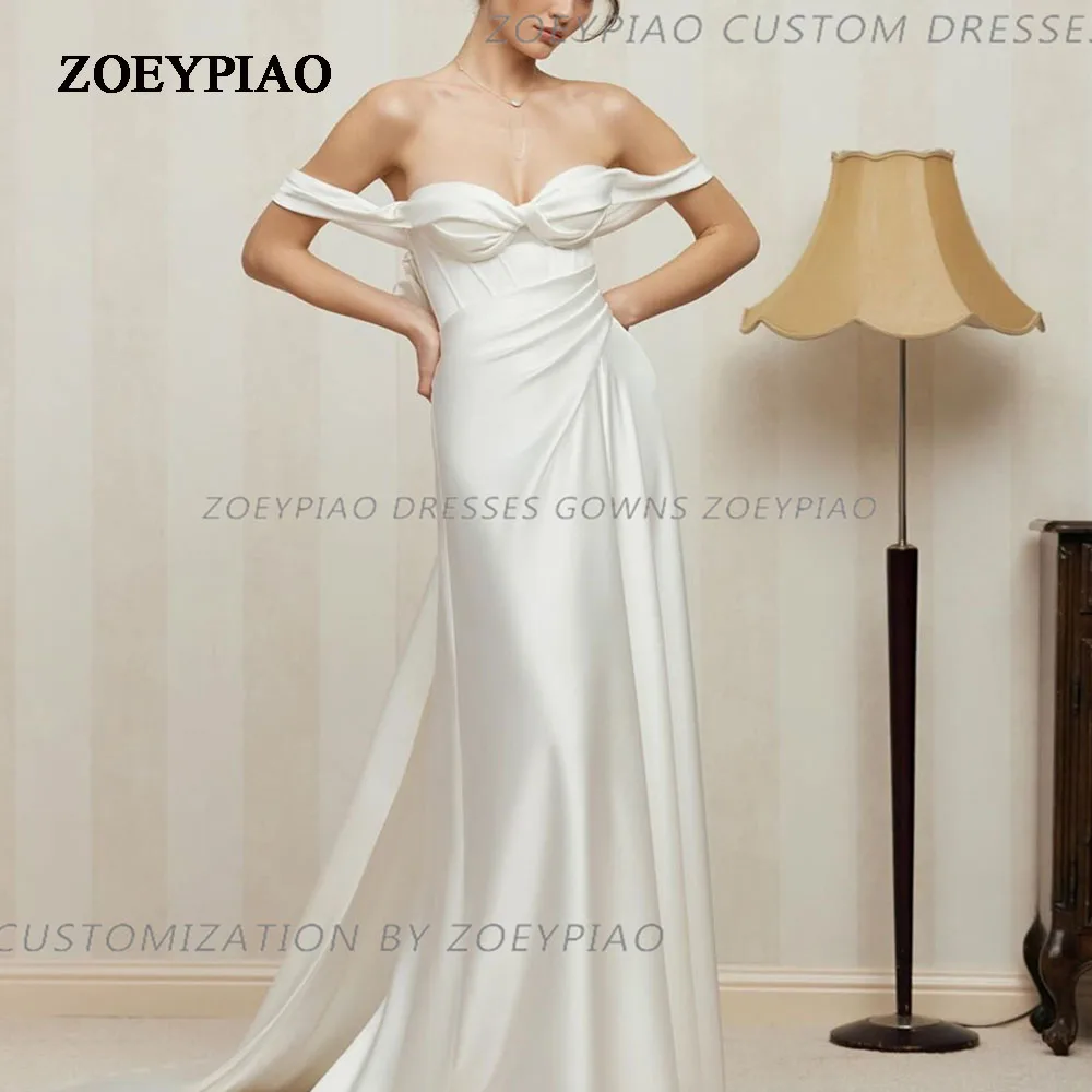 

Elegant Mermaid Wedding Dresses For Women Sexy Off The Shoulder Bridal Gowns Formal Sweep Train Satin Vestidos De Novia