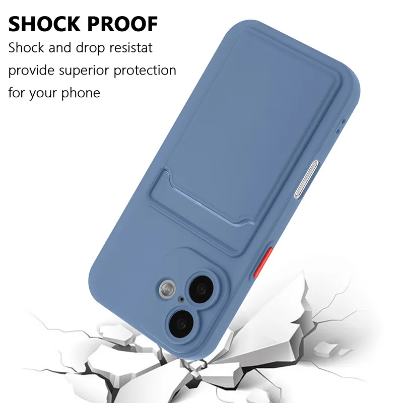 Shockproof Soft Silicone Phone Case with Card Holder and Back Pocket Cover