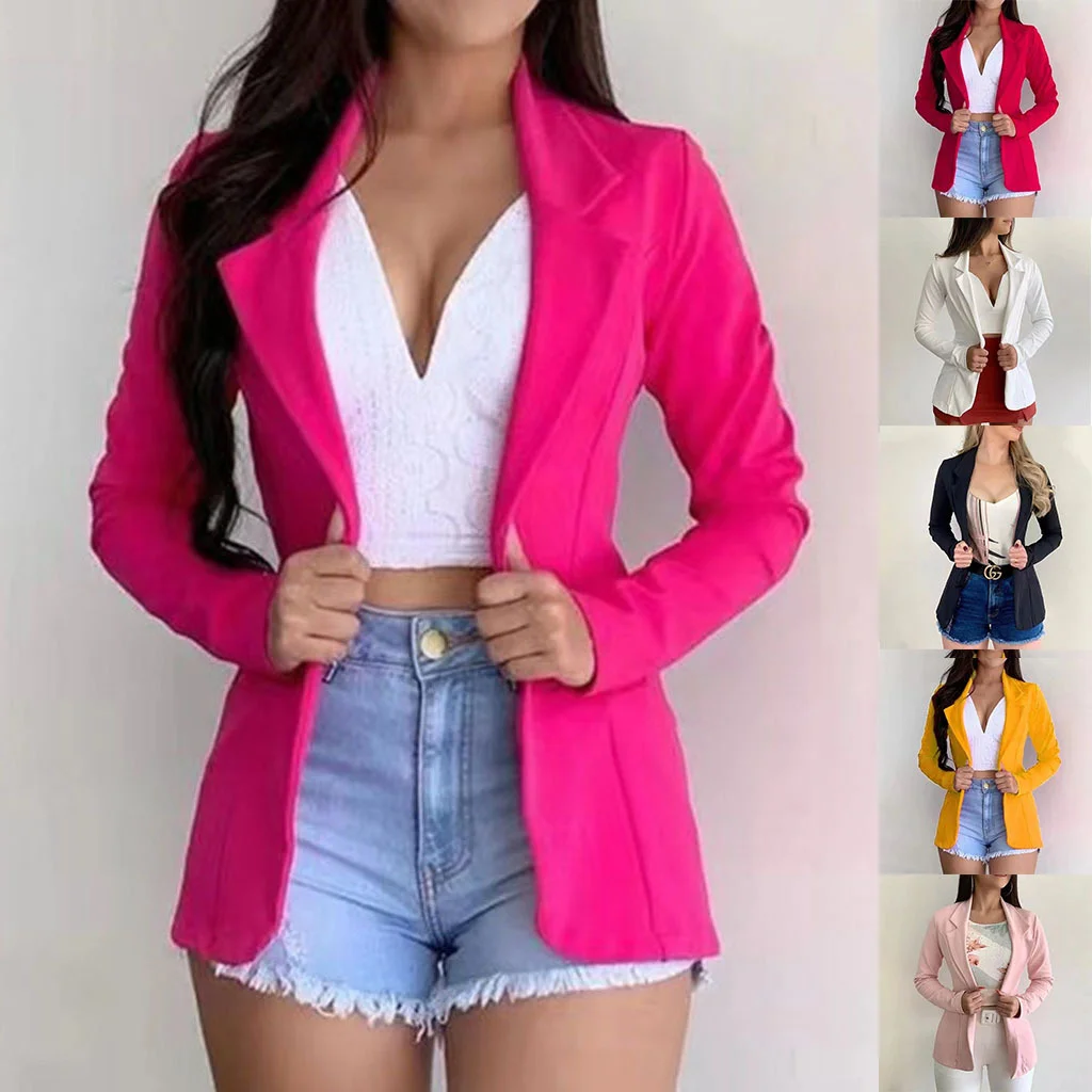 Women's Blazer 2024 Formal Blazer Women's Office Work Set Pocket Jacket Coat Loose women's wear 1
