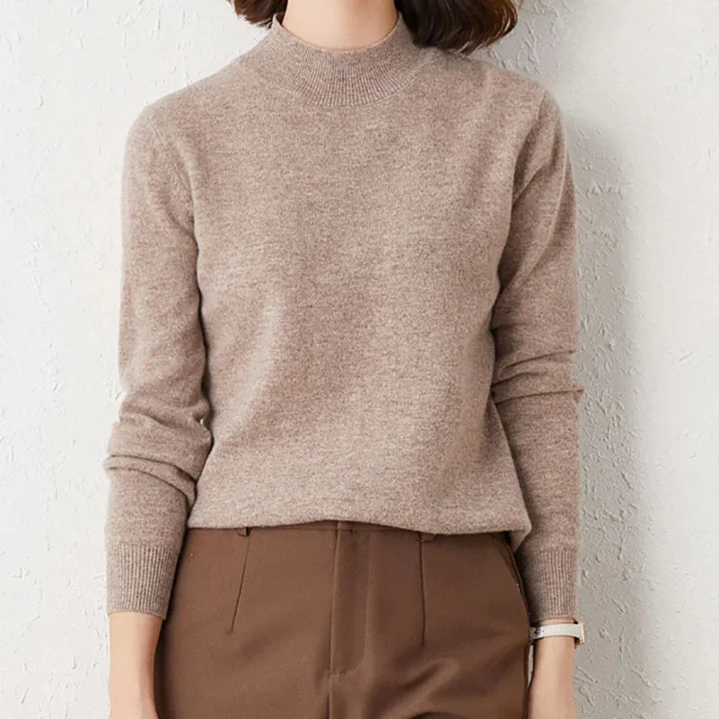

Women Mockneck Sweater Loose Long Sleeve Knitted Soft Solid Jumpers Pullovers Autumn Sweaters For Women 2023 Winter
