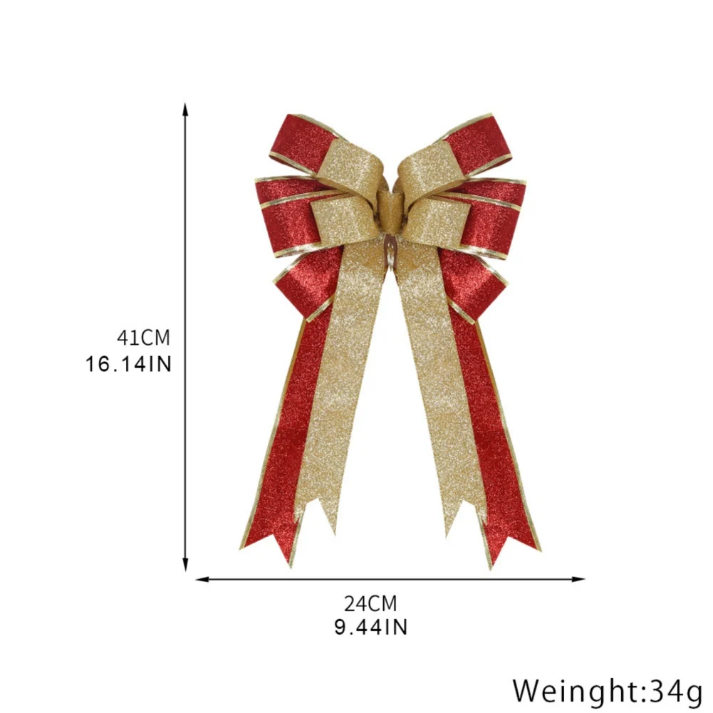 Description Picture 2 of itemNew Christmas Bows Outdoor Decorations Large Christmas Tree Topper Bow with Glitter Gold Edge for Christmas Door Decorations
