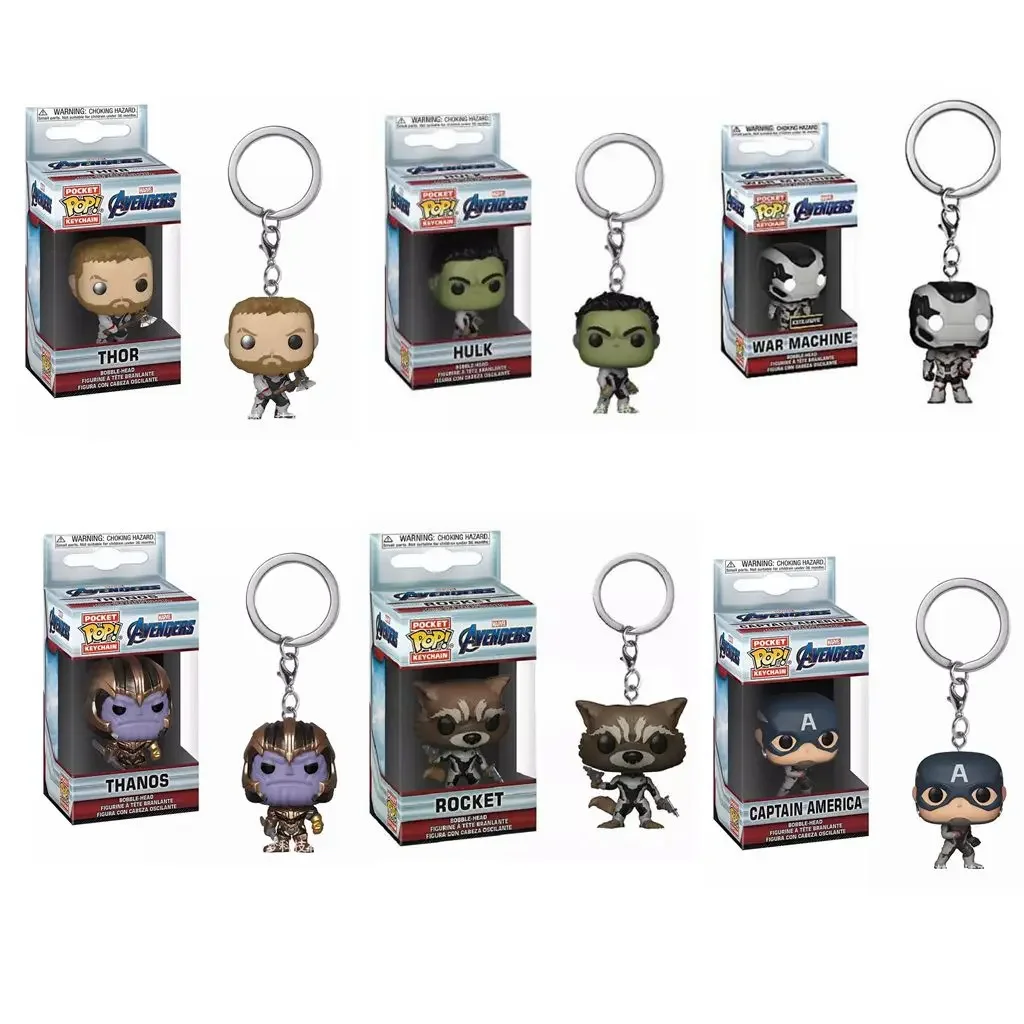 Funko Pop Marvel Avengers Endgame Portachiavi Captain America War Machine Hulk Thor Thanos Rocket Action Figure Toys