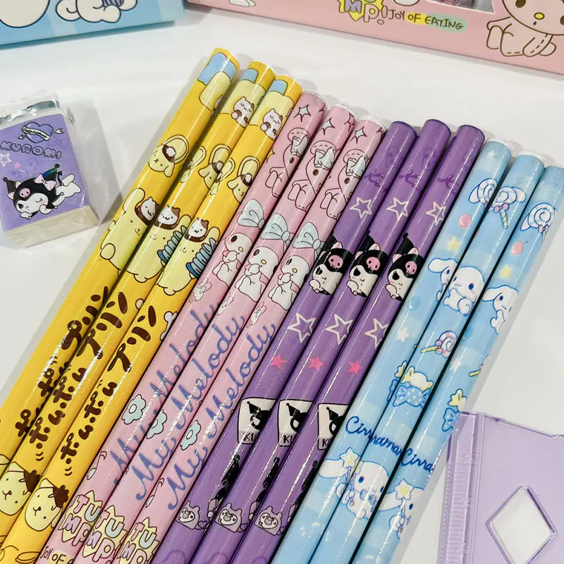 Sanrio Stationery Set Pencil Eraser Ruler Kawaii Hello Kitty Kuromi  Cinnamoroll Painting Stuff School Supplies Student Kid Gifts