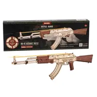Robotime Rokr Automatic Rifle AK47 3D Wooden Gun Funny DIY Building Block Toys for Kids Adults Justice Guard Wooden PuzzleLQ901 2