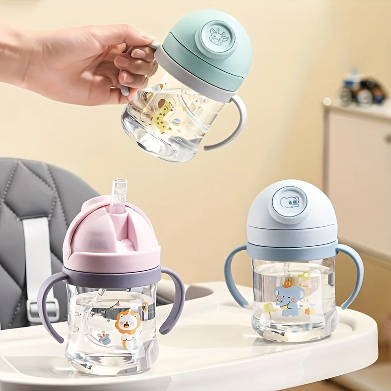 250ml/8oz Cute Cartoon Straw Cup with Handle, Gravity Ball, Sippy Cup, Perfect Water Bottle Gift for Outdoor Daily Use 1