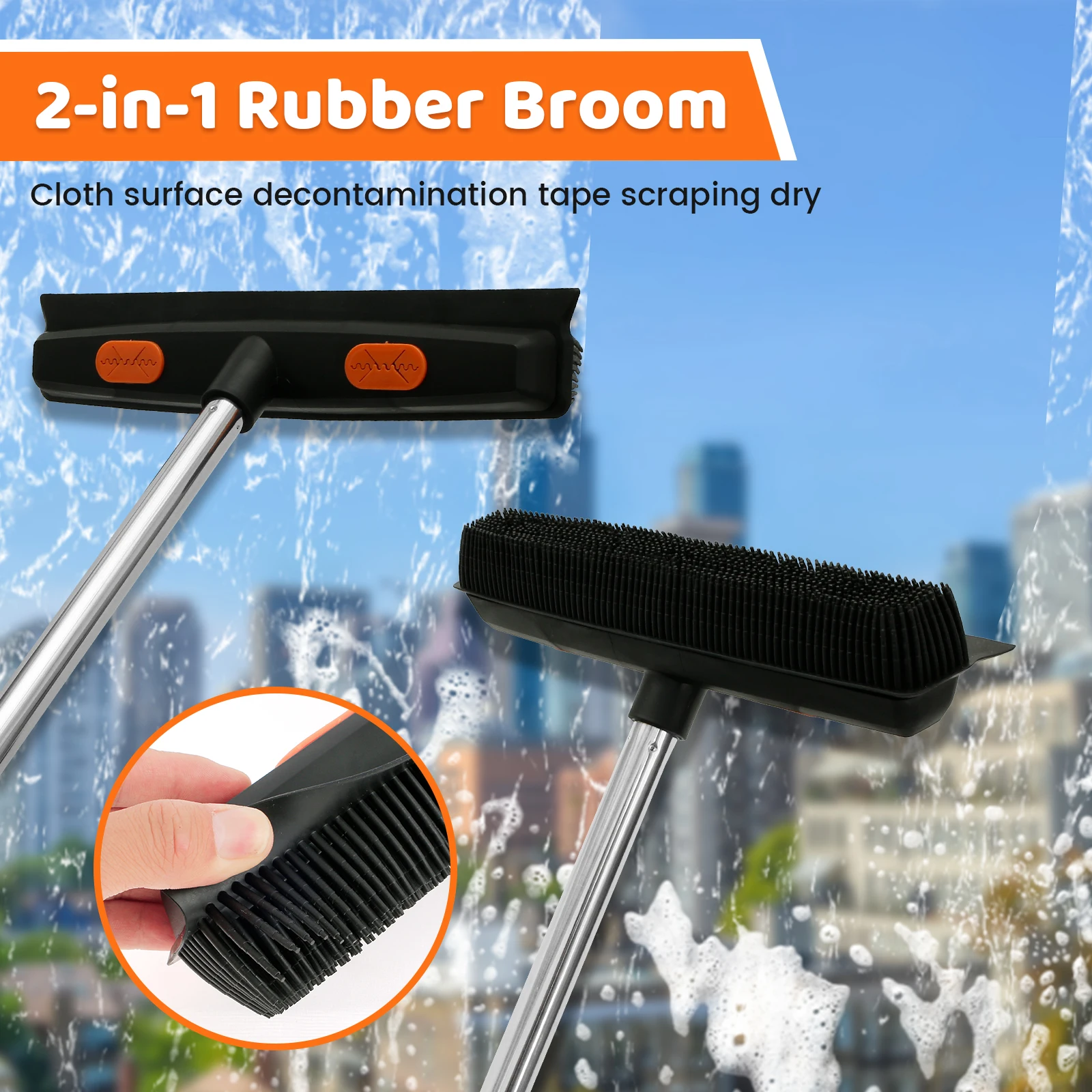 Silicone Floor Brush Non-Stick Silicone Hair Broom Soft Rubber Sweeper Long  Handle Deck Brush Soft Bristle Push Broom