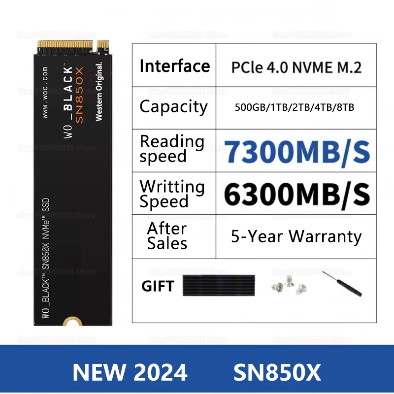 Черный Внутренний твердотельный накопитель M.2 2280 SSD SN850X NVMe, жесткий диск на 1 ТБ, 4 ТБ, PCIe 4,0, игровой накопитель, подходит для PS5 ноутбука, жесткого диска