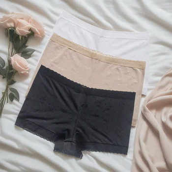 1PC Women Boyshorts Ice Silk Panties Underwear Low Waist Female Underpants Solid Color Breathable Sexy Lingerie M-XL 1