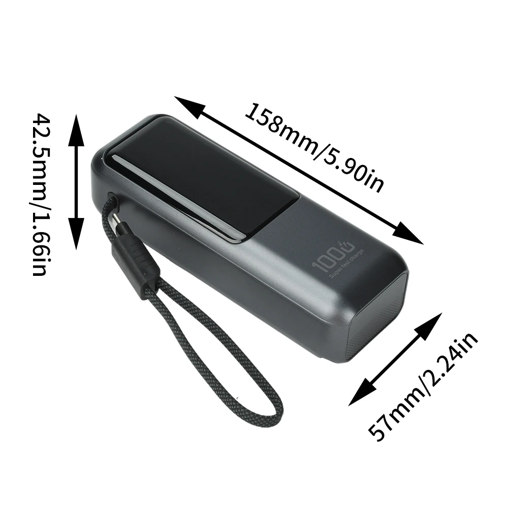 디지털 디스플레이가 있는 PD 100W 고속 충전 파워 뱅크 키트 DIY 휴대용 충전기 케이스 21700 배터리 지원 회색 하우징