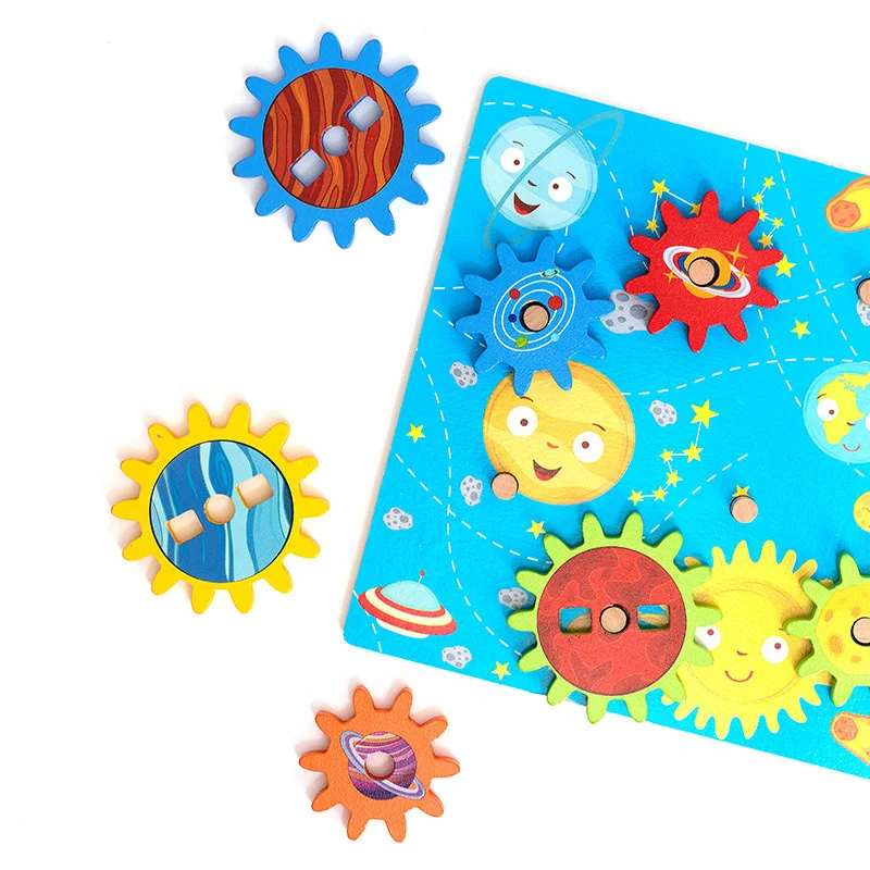 Hot Montessori Children Wooden Blocks Gear Puzzle Toys Early Educational Sensory Toys Fine Motor Training Brain Games Gear