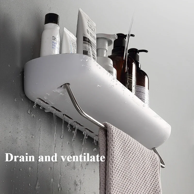 ECOCO Bathroom Shelves Organizer Storage Rack Wall Mount Towel Shelf Shampoo Rack with Towel Bar Kitchen Accessories