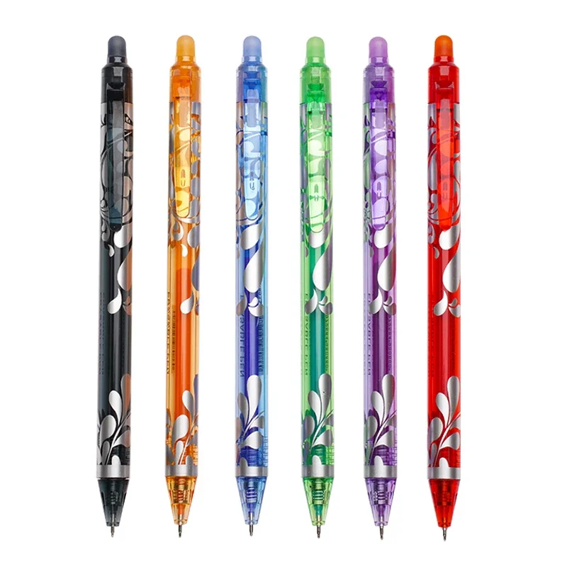 Large Capacity Ink Erasable Pen 6-color Push Gel Pen Set 0.5mm Transparent Colors Pen Office Writing Supplies Kawaii Stationery